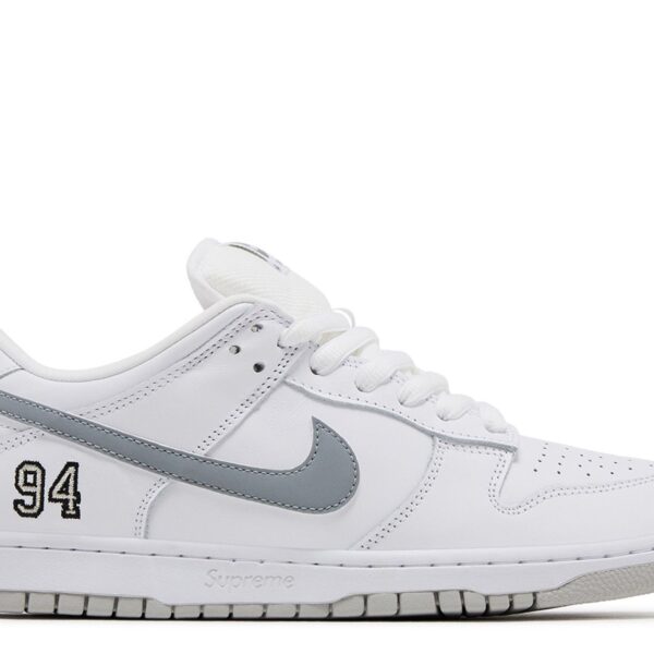 Supreme x Dunk Low SB 'White Metallic Silver'