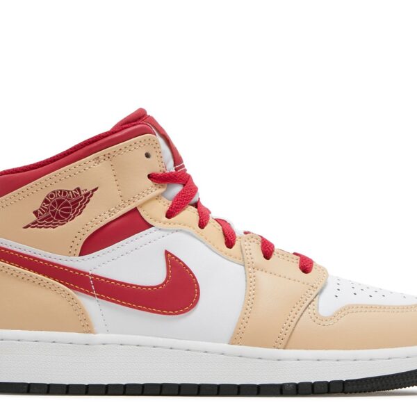 Jordan 1 Mid GS 'Light Curry Cardinal Red'